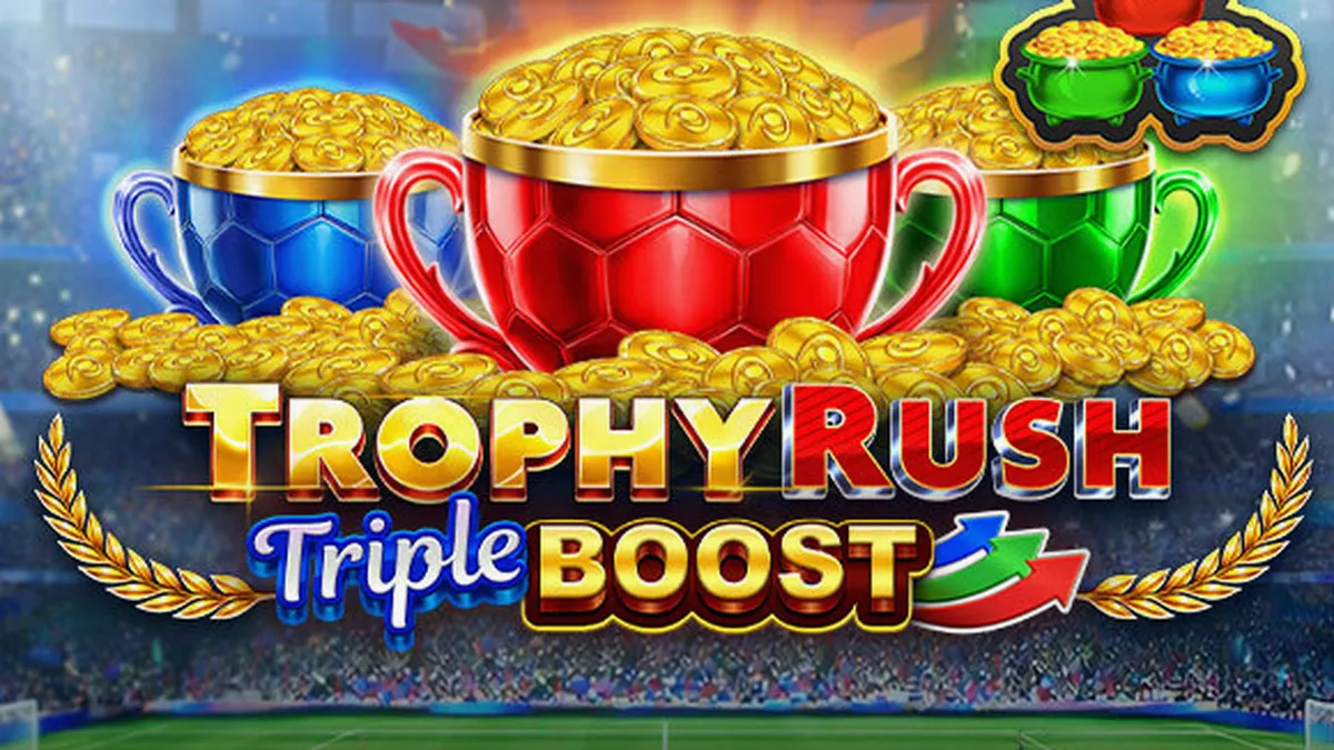 Tampilan visual slot Trophy Rush Triple Boost dengan tema kemenangan